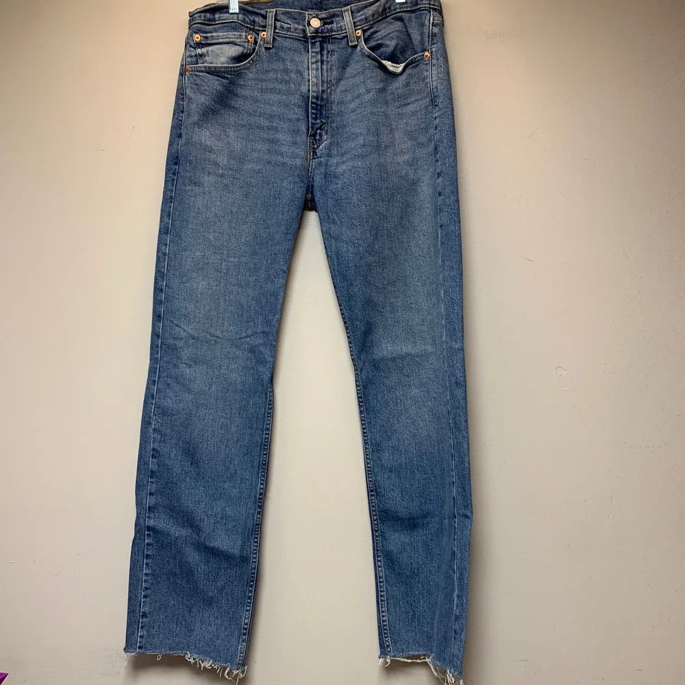 Levi's 505 Regular Fit Jeans Mens 34x34 Blue Good Raw Hem WaterLess Stretch